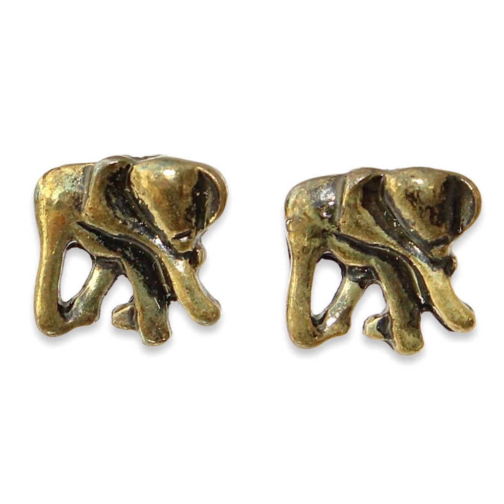 Vintage Bronze Elephant Stud Earrings Small Animal Studs Simple Minimalist